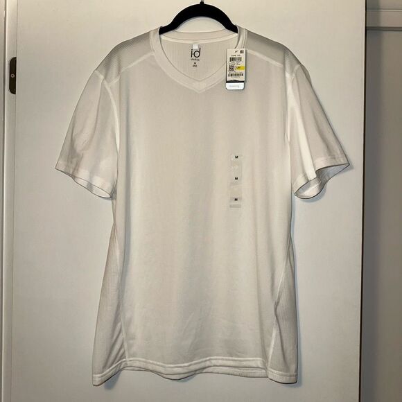Ideology Medium Core V Neck Short Sleeve Training Tee Mesh Panel White NWT FLAW - Picture 1 of 11
